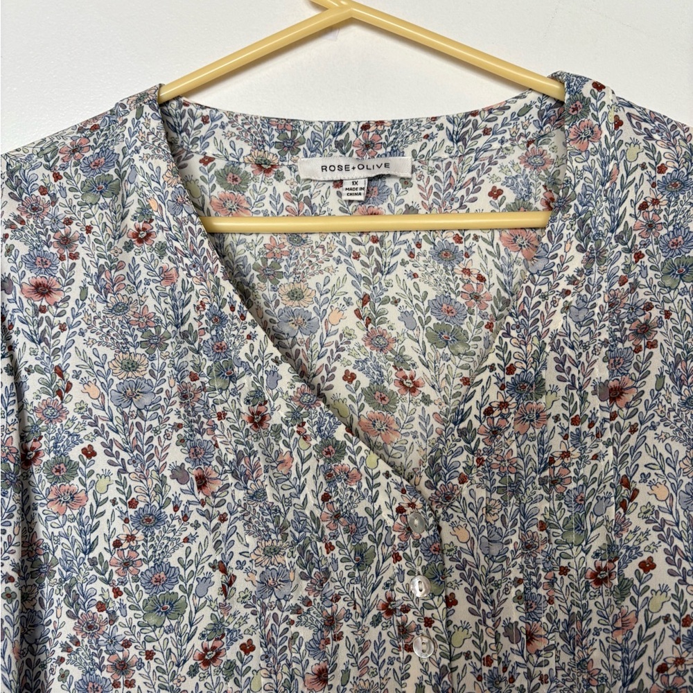 Rose & Olive Women’s V-Neck Tunic Top W/Front Tucks 3/4 Sleeve S-1X Gray/White
